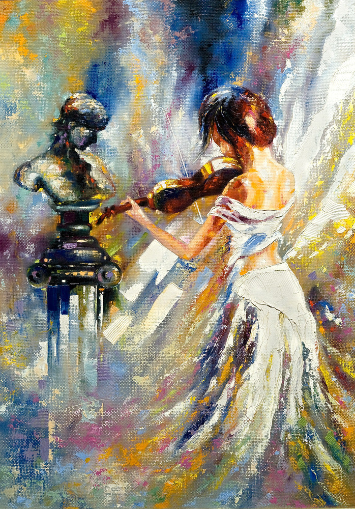 Girl Playing Violin Oil Painting Print 100% Australian Made