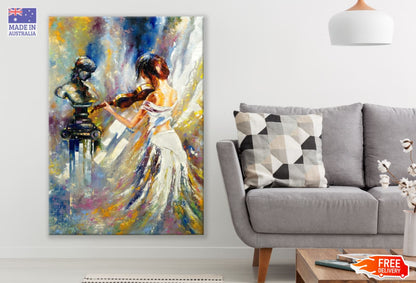 Girl Playing Violin Oil Painting Print 100% Australian Made