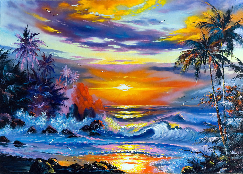 Rough Sea Sunset Oil Painting Home Decor Premium Quality Poster Print Choose Your Sizes