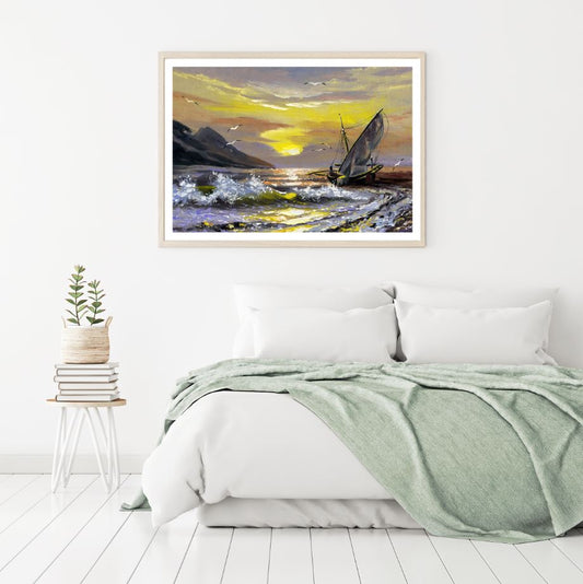 Boat on Sea Oil Painting Home Decor Premium Quality Poster Print Choose Your Sizes