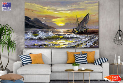 Boat on Sea Oil Painting Print 100% Australian Made