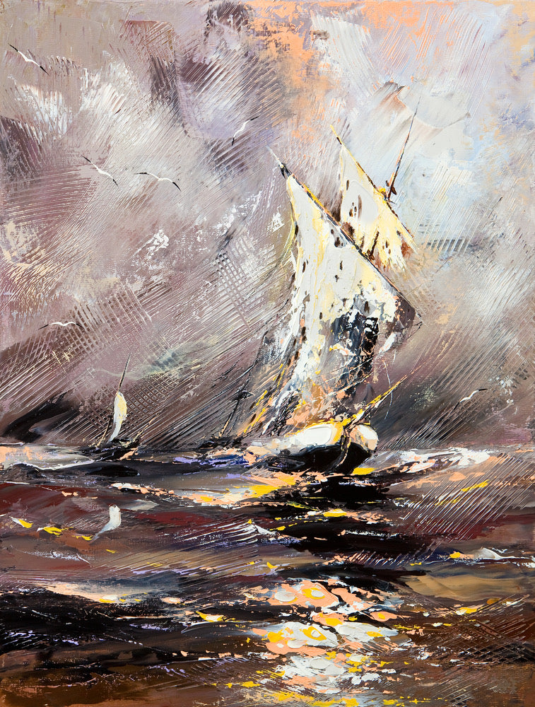 Boat on Sea Abstract Painting Home Decor Premium Quality Poster Print Choose Your Sizes