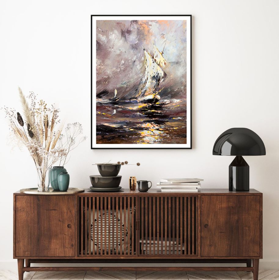 Boat on Sea Abstract Painting Home Decor Premium Quality Poster Print Choose Your Sizes
