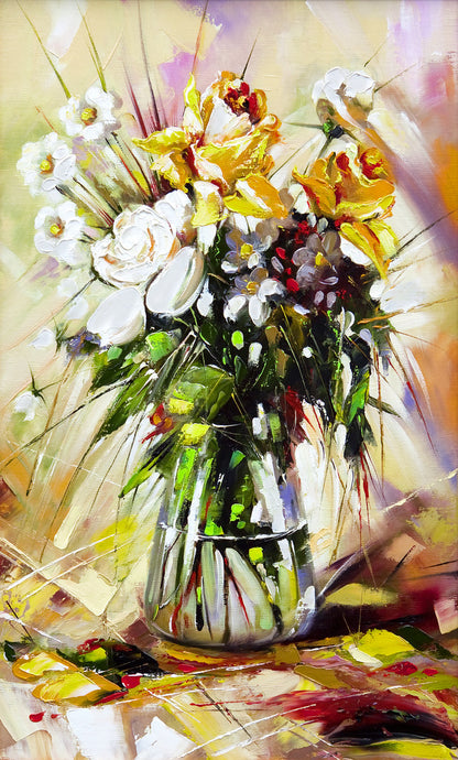 Colorful Flower Vase Oil Painting Print 100% Australian Made