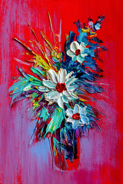 Colorful Flower Vase Oil Painting Print 100% Australian Made