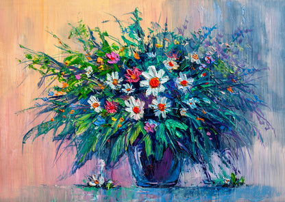 Colorful Flower Vase Oil Painting Print 100% Australian Made