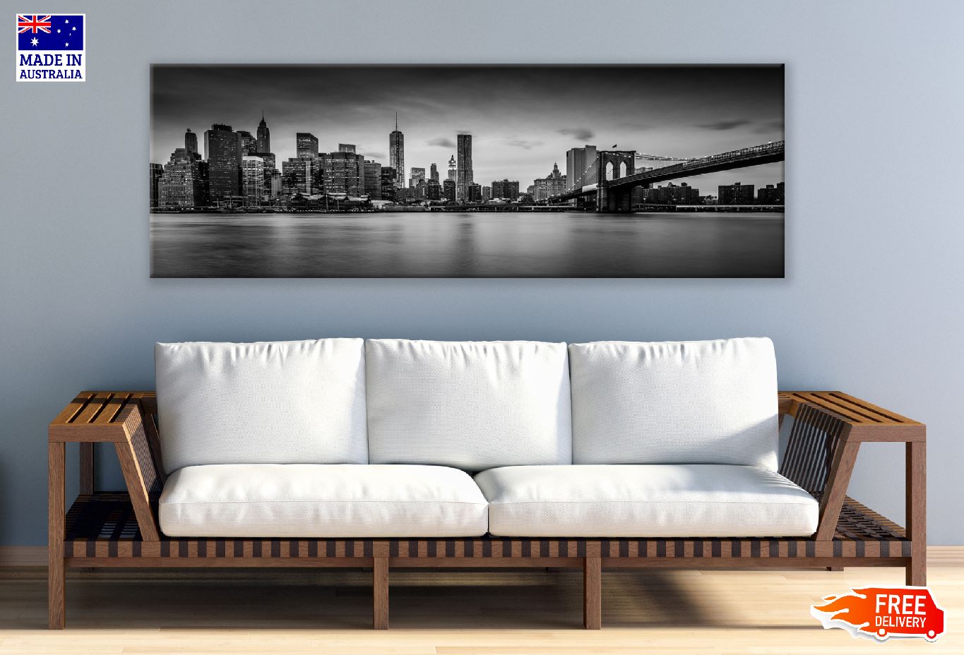 Panoramic Canvas New York Skyline B&W View Photograph High Quality 100% Australian Made Wall Canvas Print Ready to Hang