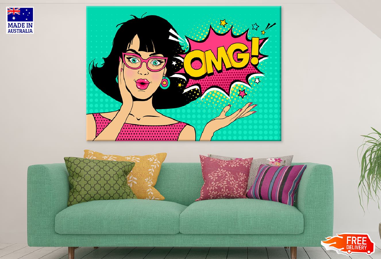 OMG Text Surprised Young Lady with Glasses Print 100% Australian Made