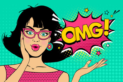 OMG Text Surprised Young Lady with Glasses Print 100% Australian Made