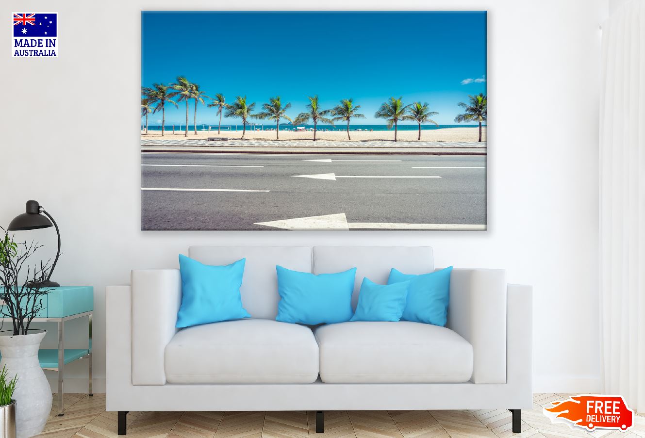 Palm Trees On Road & Sea View Photograph Print 100% Australian Made