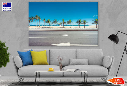 Palm Trees On Road & Sea View Photograph Print 100% Australian Made