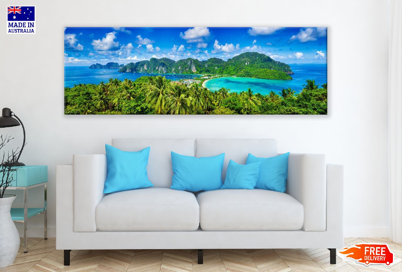 Panoramic Canvas Phi Phi Islands & Sea Cliffs Aerial View Photograph High Quality 100% Australian Made Wall Canvas Print Ready to Hang