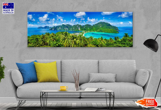 Panoramic Canvas Phi Phi Islands & Sea Cliffs Aerial View Photograph High Quality 100% Australian Made Wall Canvas Print Ready to Hang