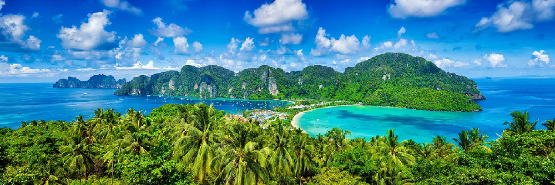 Panoramic Canvas Phi Phi Islands & Sea Cliffs Aerial View Photograph High Quality 100% Australian Made Wall Canvas Print Ready to Hang