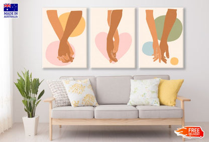 3 Set of Colorful Hands & Abstract Shapes Design High Quality Print 100% Australian Made Wall Canvas Ready to Hang