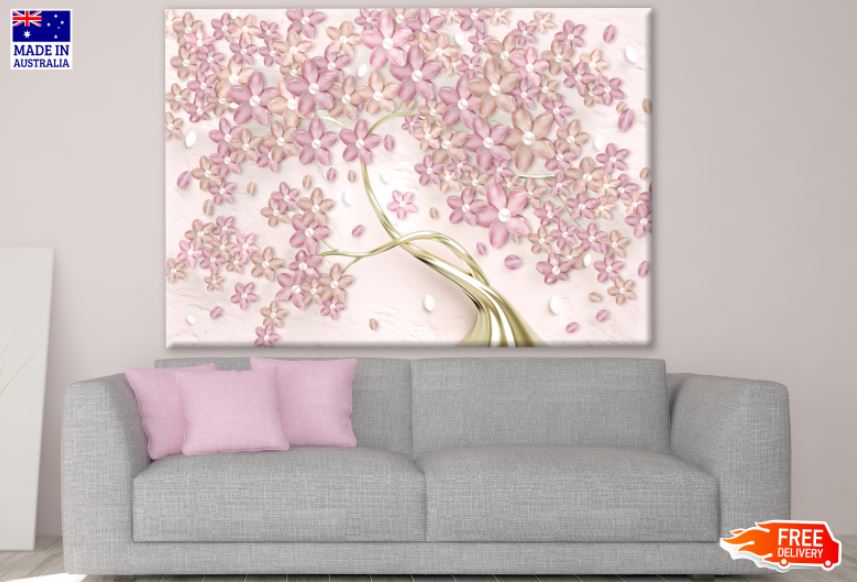 Pink & Gold Flower Tree Abstract Design Print 100% Australian Made