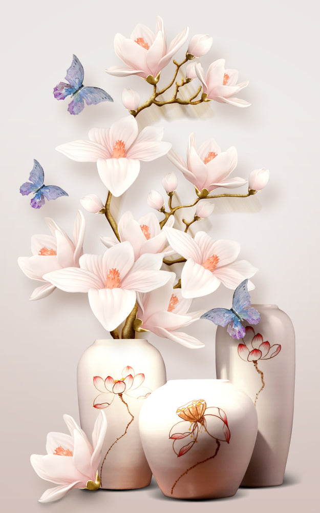 Flower Vase & Butterflies 3D Abstract Design Print 100% Australian Made