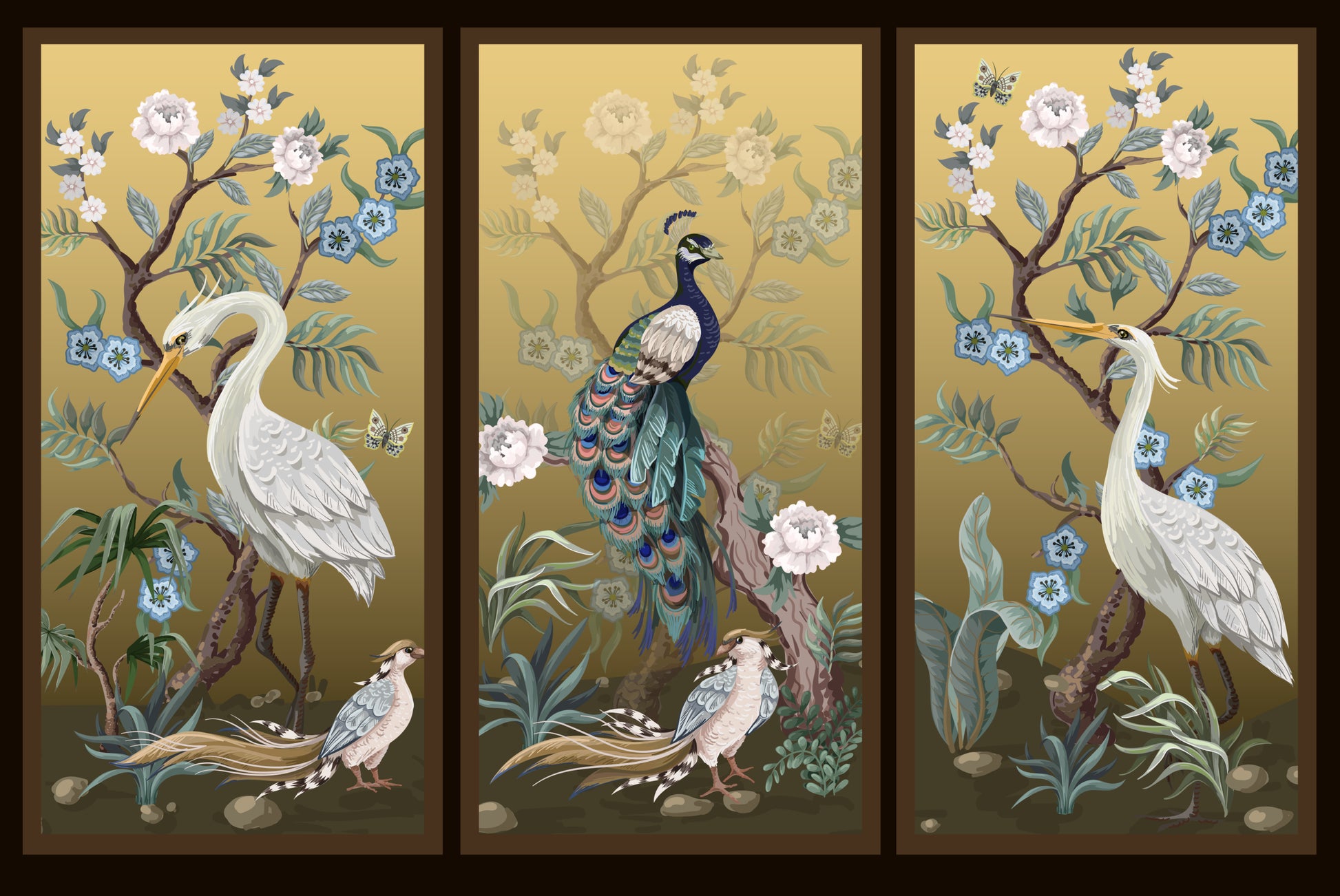 3 Set of Peacocks & Flowers Design High Quality Print 100% Australian Made Wall Canvas Ready to Hang