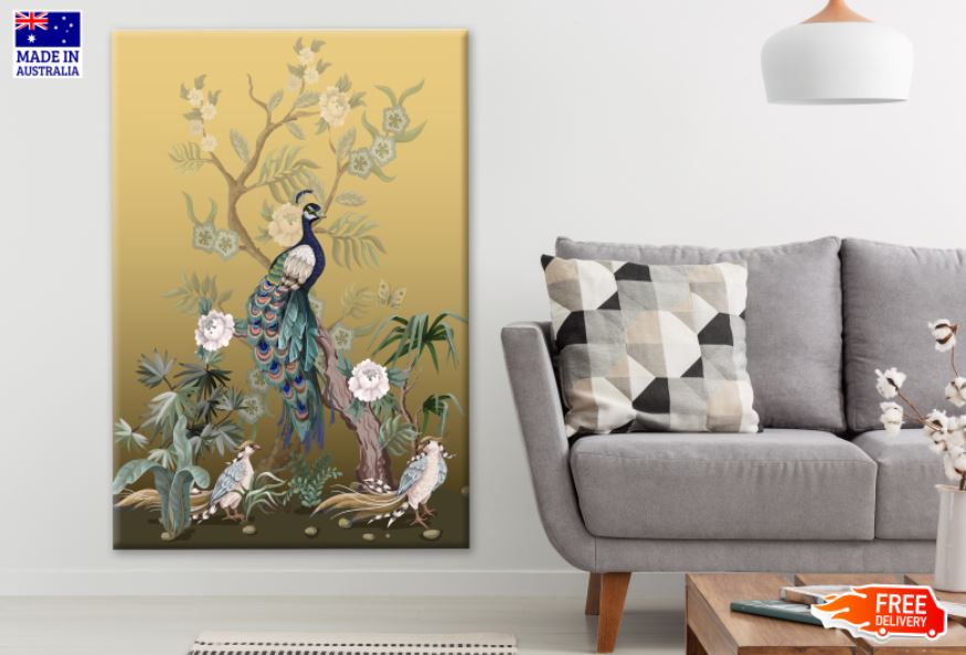 Peacock Bird & Flower Tree Painting Print 100% Australian Made