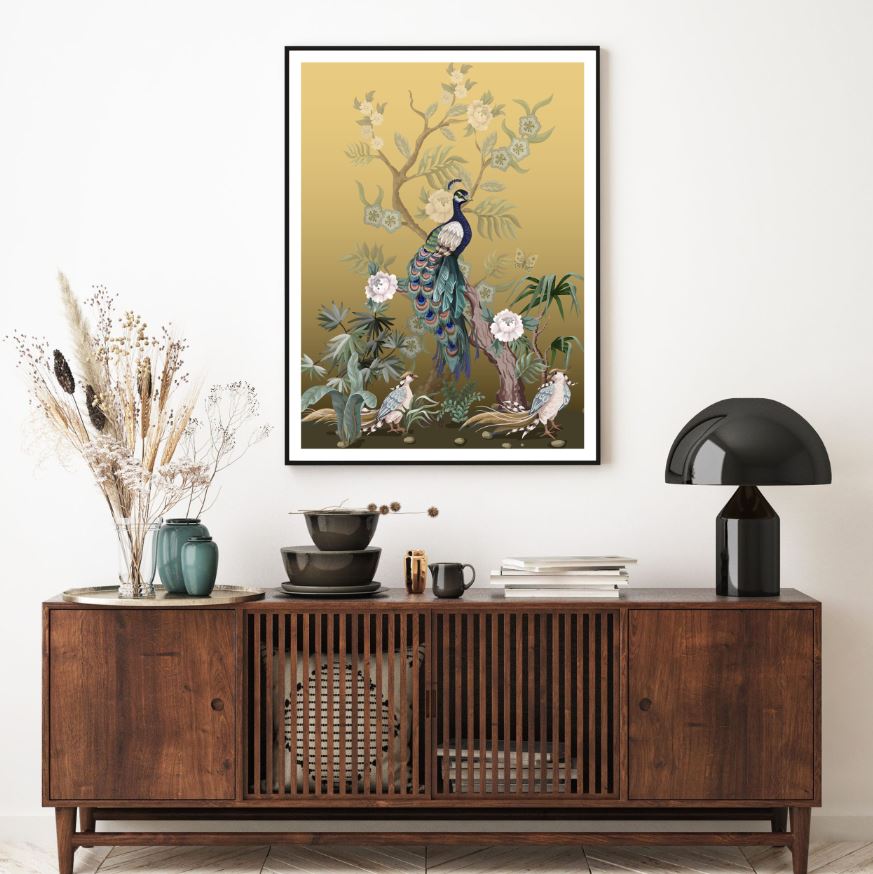 Peacocks & Flower Tree Vector Art Home Decor Premium Quality Poster Print Choose Your Sizes