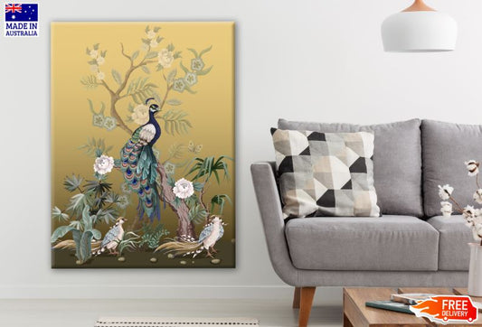 Peacock & Flower Tree Watercolor Painting Print 100% Australian Made