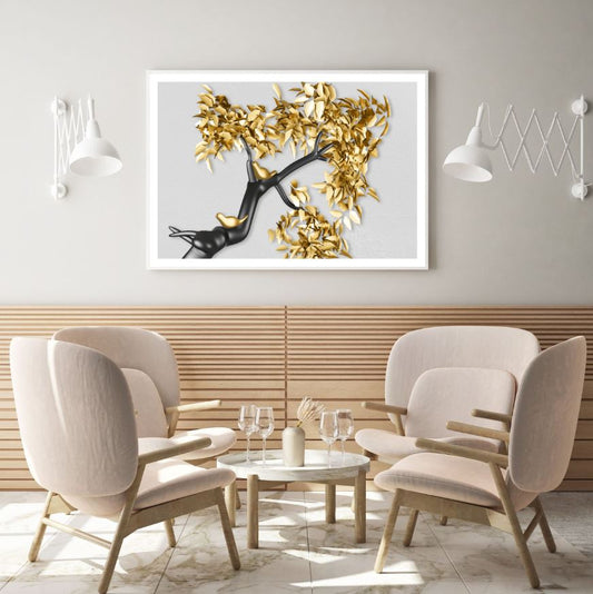 Golden Birds & Tree 3D Design Home Decor Premium Quality Poster Print Choose Your Sizes