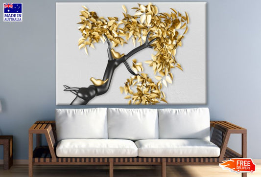 Gold Abstract Birds & Tree Branch Design Print 100% Australian Made