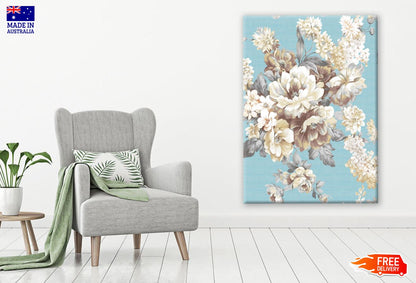 White Flowers on Blue Background Painting Print 100% Australian Made