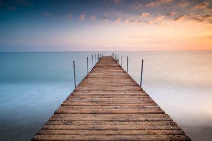 Wooden Pier Over Sea at Sunset Photograph Home Decor Premium Quality Poster Print Choose Your Sizes