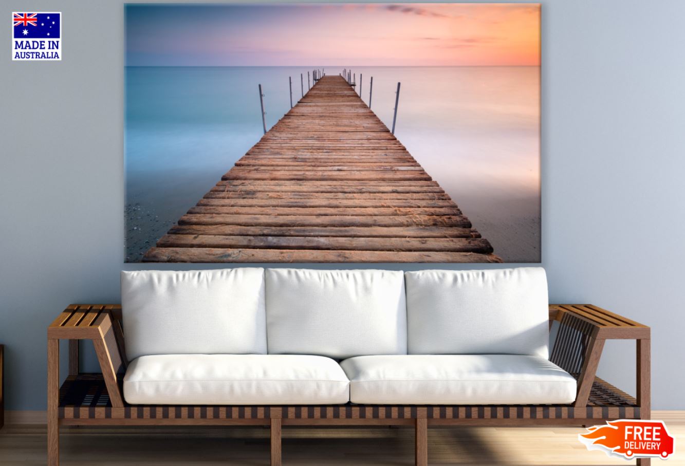 Stunning Sea View with Wooden Pier Sunset Photograph Print 100% Australian Made