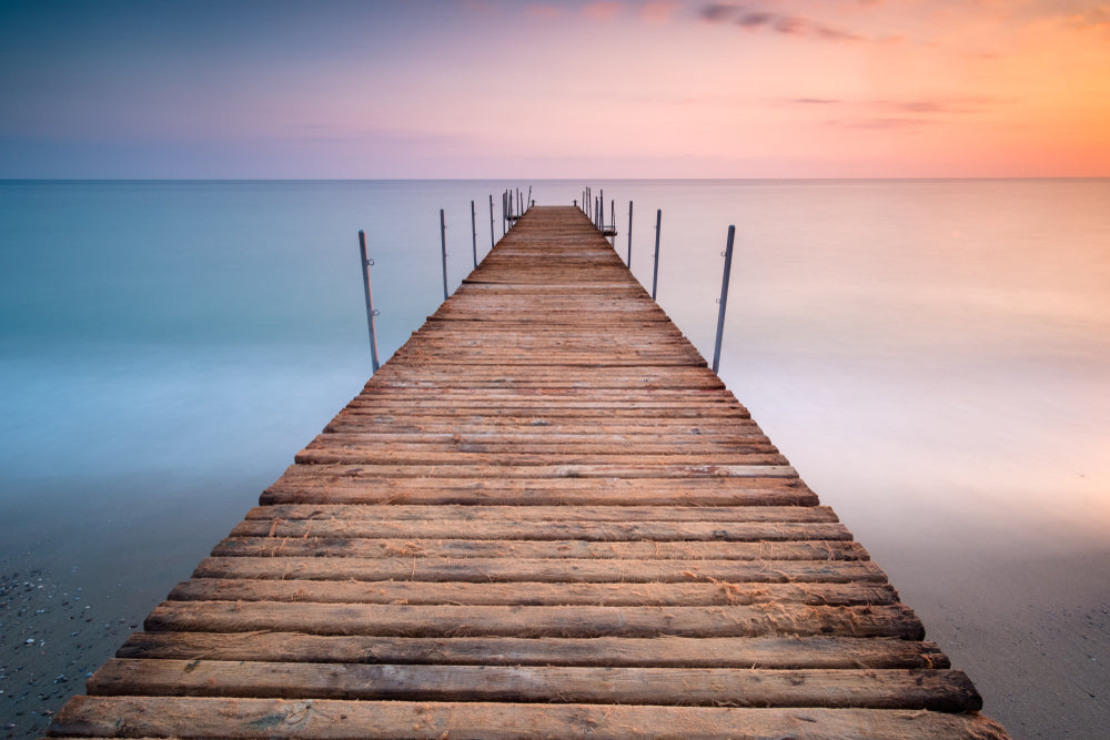 Stunning Sea View with Wooden Pier Sunset Photograph Print 100% Australian Made
