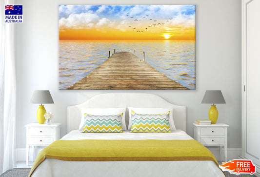 Stunning Sea View with Wooden Pier Photograph Print 100% Australian Made