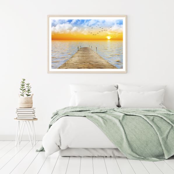 Wooden Pier Over Sea at Sunset Photograph Home Decor Premium Quality Poster Print Choose Your Sizes