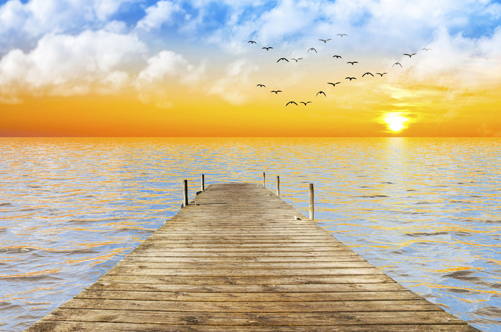 Stunning Sea View with Wooden Pier Photograph Print 100% Australian Made