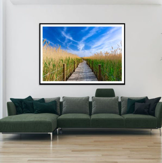 Wooden Foot Path on Grass Sunset Home Decor Premium Quality Poster Print Choose Your Sizes