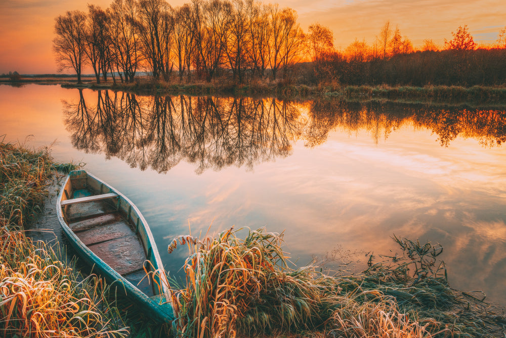 Boat on a Lake at Sunset Photograph Print 100% Australian Made