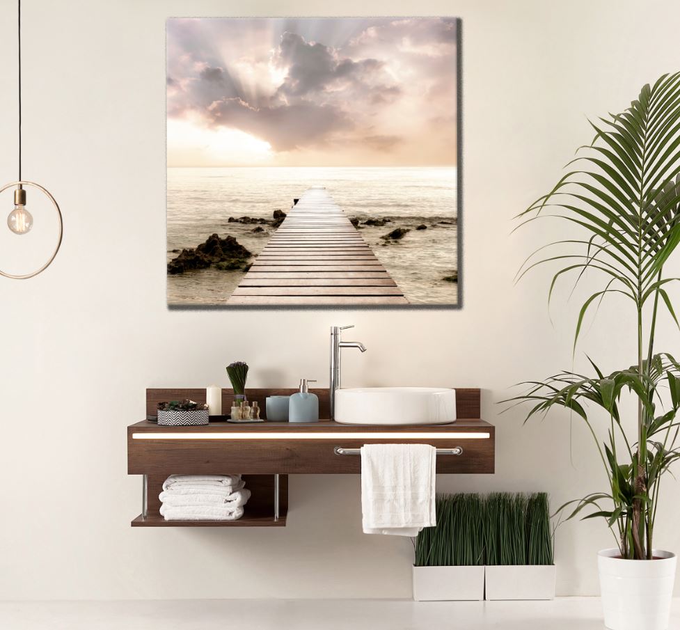 Square Canvas Wooden Pier Over Lake Scenery High Quality Print 100% Australian Made