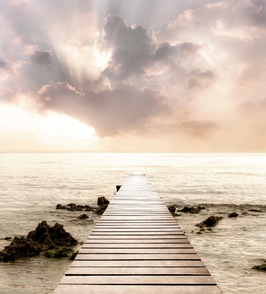 Square Canvas Wooden Pier Over Lake Scenery High Quality Print 100% Australian Made