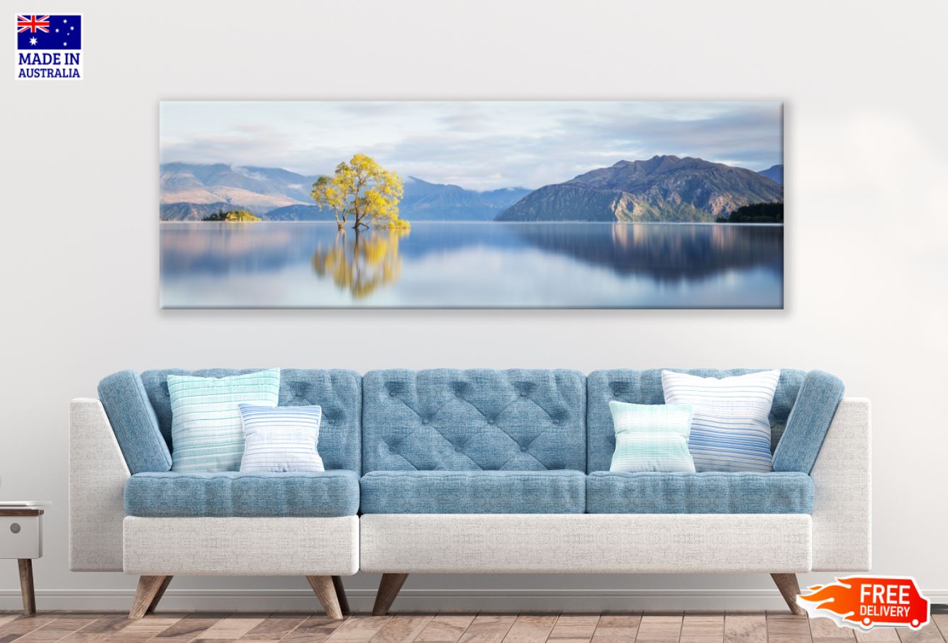 Panoramic Canvas Mountain Lake View Scenery Photograph High Quality 100% Australian made wall Canvas Print ready to hang