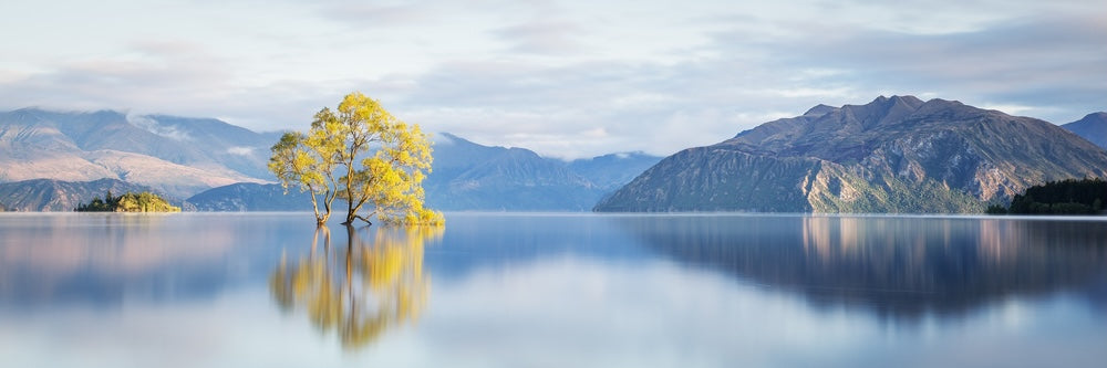 Panoramic Canvas Mountain Lake View Scenery Photograph High Quality 100% Australian made wall Canvas Print ready to hang