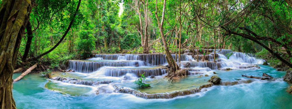Panoramic Canvas Waterfall in Forest Scenery Photograph High Quality 100% Australian made wall Canvas Print ready to hang