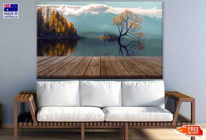 Forest & Lake View with Wooden Pier Photograph Print 100% Australian Made