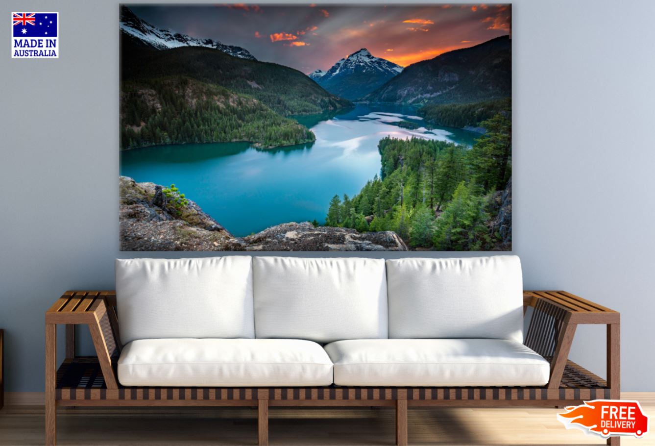 Mountain Lake & Forest Sunset View Photograph Print 100% Australian Made