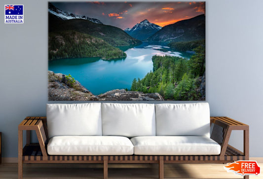 Mountain Lake & Forest Sunset View Photograph Print 100% Australian Made