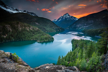 Mountain Lake & Forest Sunset View Photograph Print 100% Australian Made