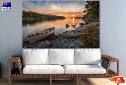 Boat on a Lake Sunset View Photograph Print 100% Australian Made