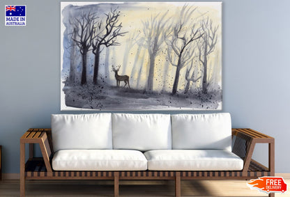 Deer in Forest Watercolor Painting Print 100% Australian Made