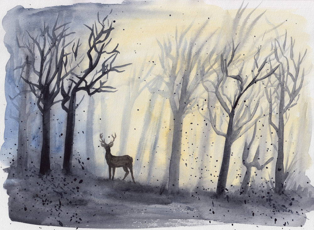 Deer & Forest Watercolor Painting Home Decor Premium Quality Poster Print Choose Your Sizes