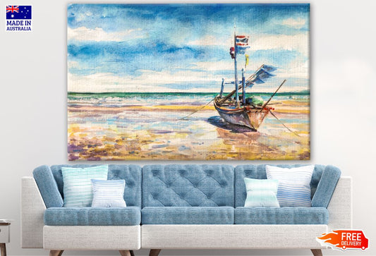Boat on Beach Watercolor Painting Print 100% Australian Made