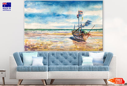 Boat on Shore Watercolor Painting Print 100% Australian Made